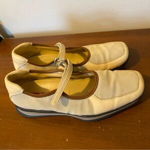 Prada Vintage Y2K Cream Mesh Leather and Brown Leather Trim Mary Jane’s Size 7.5
